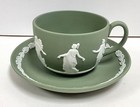 Lot of 2 Vintage WEDGEWOOD Green Jasper Dancing Hours Cup & Saucer Set
