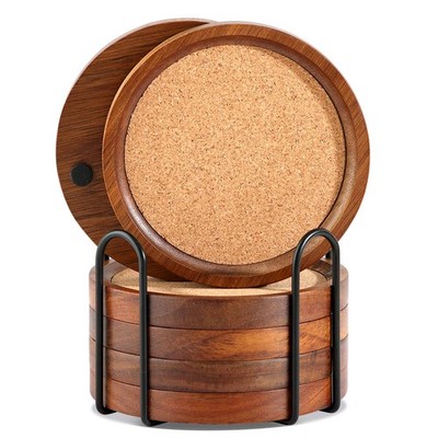 WLWNWFT Wood Cork Coasters for Drinks Absorbent with 4.72 inches, Brown 