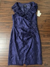 ADRIANNA PAPELL Shimmer Royal Blue Sleeveless Ruched Sheath Cocktail Dress NWT