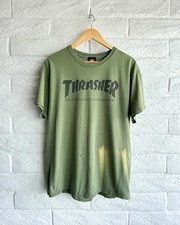 Thrasher Skateboard Magazine T Shirt Olive Green Men's L Skater Grunge Punk