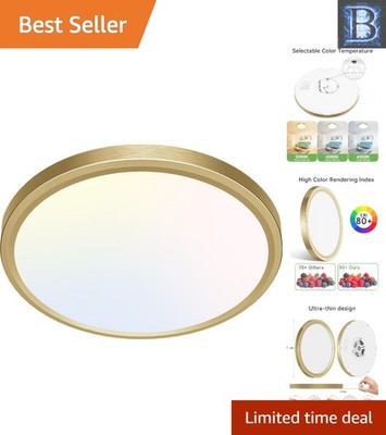 Stylish Gold LED Ceiling Fixture - 3 Color Temperatures, Ideal for Any Space