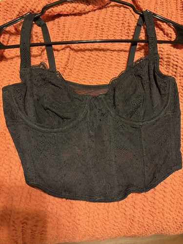Victoria Secret Black Lace Corset Bustier TopXS Adjustable Strap Boned Underwire