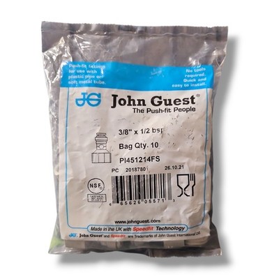 John Guest PI451214FS Female Adapter - 3/8'' x 1/2'' BSP - 10Pack