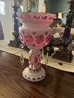 Fenton Vintage Coin Dot Cranberry Opalescent Crystal Vase Pink Ruffled Edge 10”