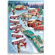 Winter Vintage Campers Christmas Cards - Package of 8 Cards with Envelopes