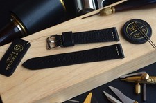 19 mm Cinturino artigianale cuoio nero bottalato fatto a mano MTstraps Handmade