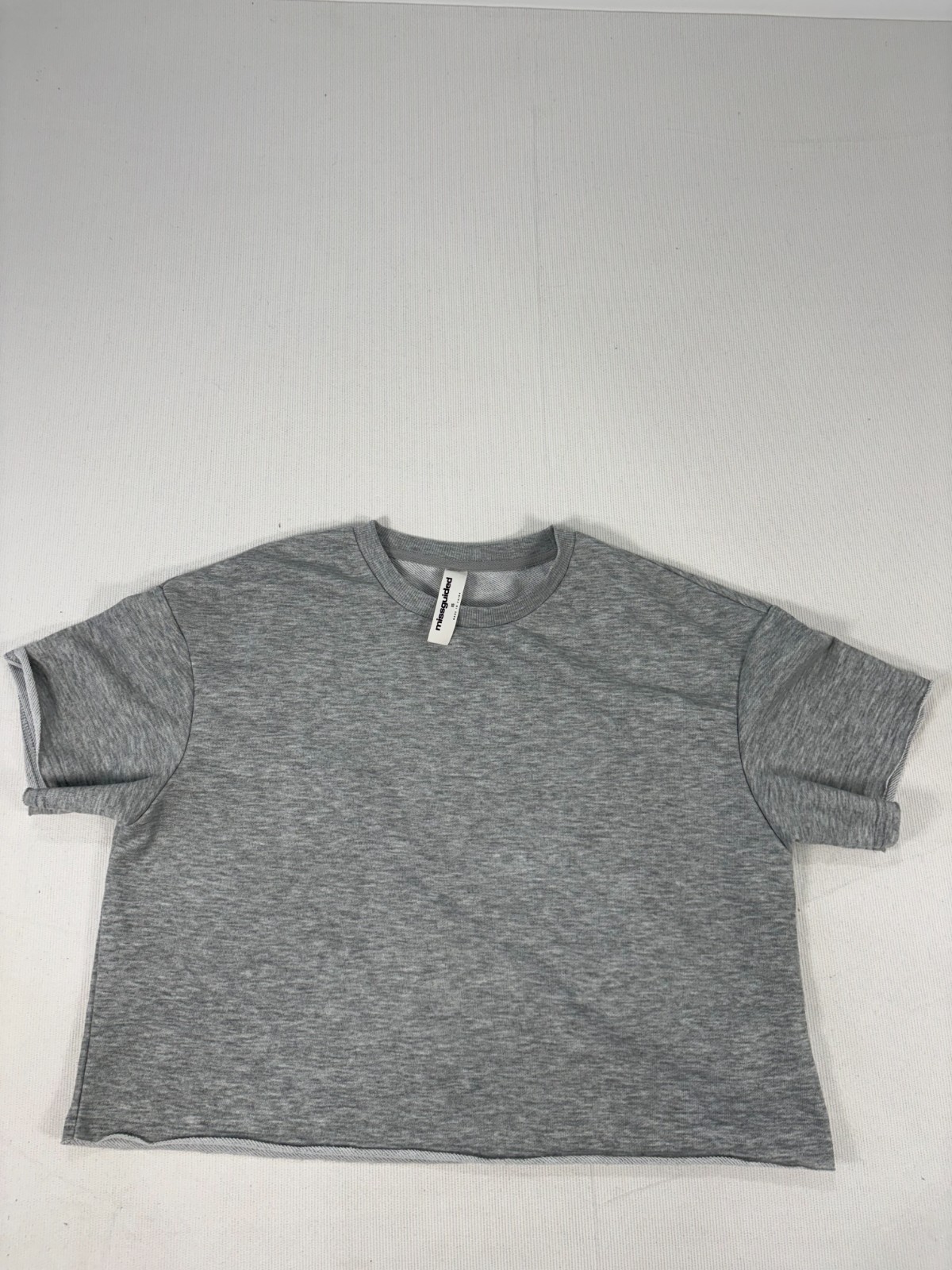 Missguided Cropped T-Shirt Womens XS Grey Heather Short Sleeve Raw Hem Crew Neck