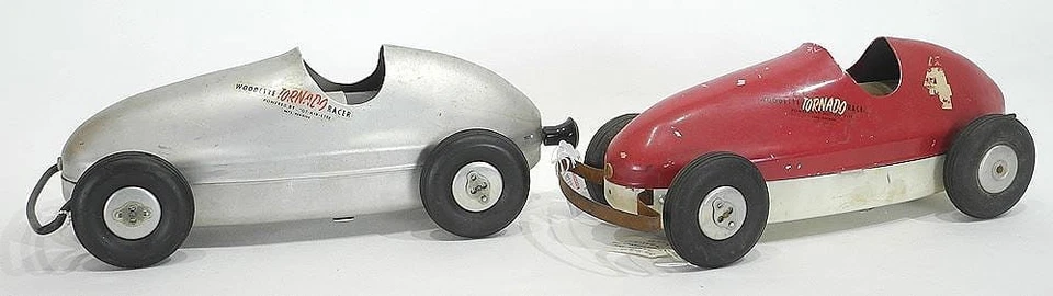 2 1940'S WOODETTE TORNADO TETHER CAR RACERS #4 RED #5 SILVER - Image 2 of 4