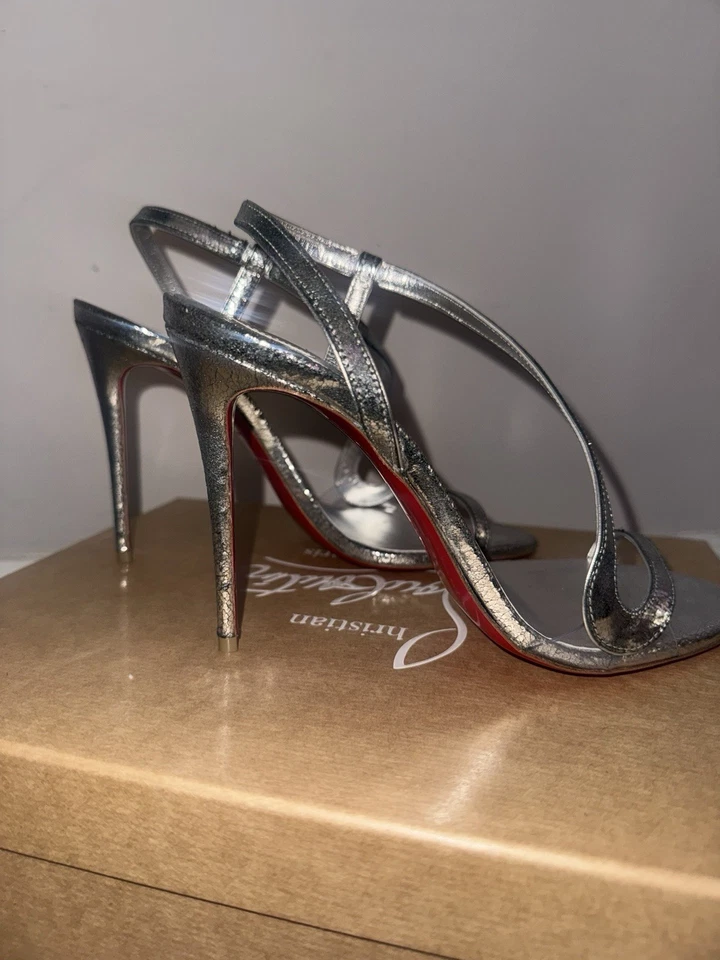 Christian Louboutin Rosalie 100 Heels – Size 38.5 – Silver – Excellent Condition - Image 2 of 4