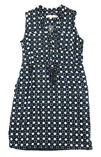 Ann Taylor Loft Rayon Blue Black White Sleeveless Pocket V-Neck Tunic Dress MP