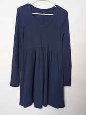 American Eagle Size Medium Waffle Knit Blue Dress Y2K Long Sleeve Casual 90s