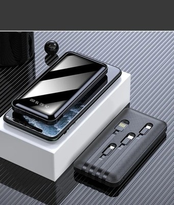 Black Power Bank with Multiple Connectors and Charging Cables, Universal