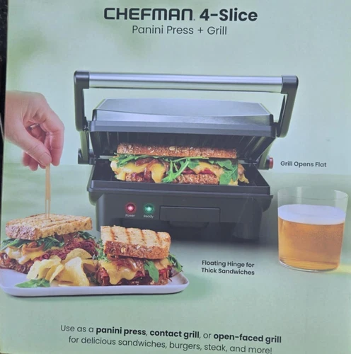 Chefman 3-in-1 Electric Indoor Panini Press & Grill Opens Flat for Grilling NEW