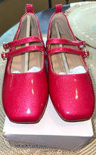HeHainom Girls Hot Pink Mary Jane Flats Rhinestone Buckle Square Toe US 1 NEW