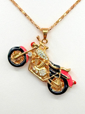 Betsey Johnson Gold & Pink Crystal Motorcycle Pendant  Gold Chain Necklace New