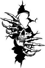Pegatina de esqueleto (3 pulgadas) cabeza de calavera esqueleto manos rasgando para atraparte!