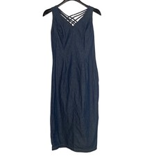 VTG Y2K Joni Blair Denim Criss Cross Back Midi Dress Sz 9 (Jrs) 90s Strappy