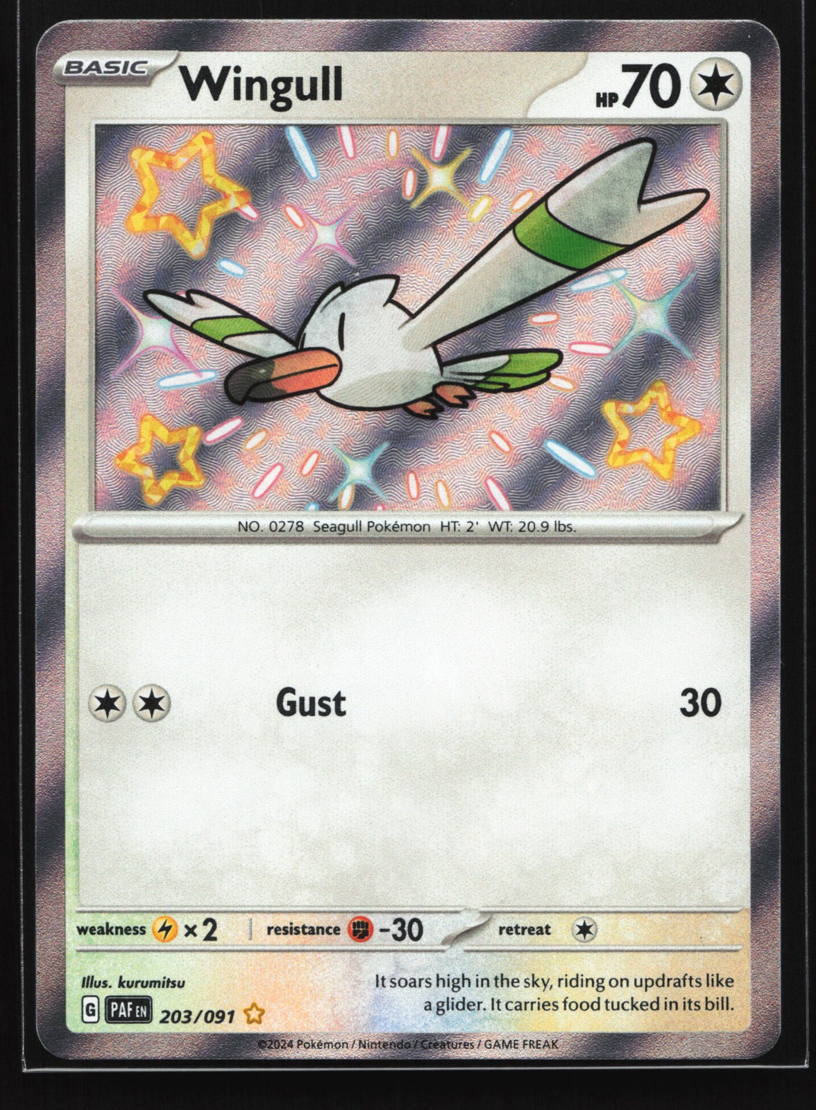 Wingull 203/091 SV: Paldean Fates Shiny Holo Rare Pokemon Card