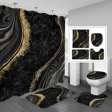 4 Pcs Luxury Marble Shower Curtain Set with Non-Slip Rugs, Toilet Lid Cover and