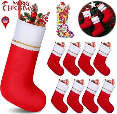 8× Large Red Felt Christmas Hanging Stockings Fireplace Decor 14'' Gift Bags USA