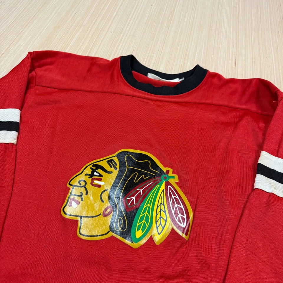 70s 80s Vintage Chicago Blackhawks durene Rawlings Jersey Medium Knit Made USA - Image 4 of 4
