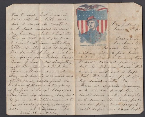USA PATRIOTIC JAN 1 1861 LETTER WITH COLONEL ELLSWORTH CORNER CARD