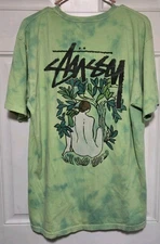 Stussy Shirt Forces Of Nature Mens Size Large Green Tie Dye *Some Stains* Rare