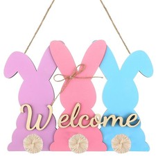 Roowest Easter Bunny Welcome Door Sign Easter Bunny Wreath for Front Door Cut...