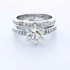 Engagement Ring Set Classic 18K Gold 4.04 Carat Round Lab-Grown Diamond H VS1