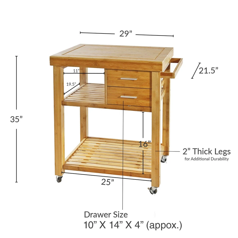 Carro de isla de cocina de bambú rodante carro de preparación de alimentos, con cajones toallero Foto 4 de 4