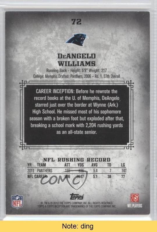 2012 Topps Inception Blue 162/252 DeAngelo Williams #72 READ 2u3 | eBay