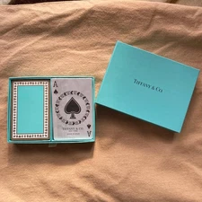 Tiffany & Co. Standard Playing Card Set 2 Decks Blue Green W/Box Good condition