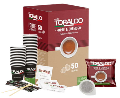 CAFFÈ TORALDO - MISCELA FORTE & CREMOSO - Kit 50 PADS ESE44 7.2g + ZUBEHÖR