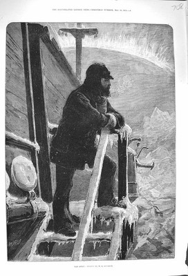 Original alter antiker Druck 1875 Ferner Mann Schiff Eis Polarregionen Overend