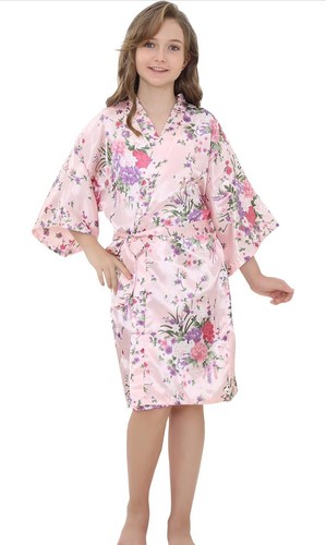 EPLAZA Kids Girls Floral Satin Robe for Birthday Spa Bridal Party Flower Size 10 - Picture 2 of 11