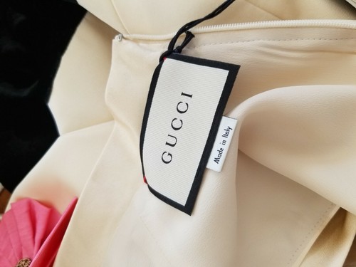 New Authentic Gucci A-Line Bow Dress Velvet Satin Cream Black Size 44 - Picture 7 of 12