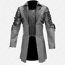 Punk Rave Men's Gothic Poison Jacket Coat Black Real Leather Steampunk Coat