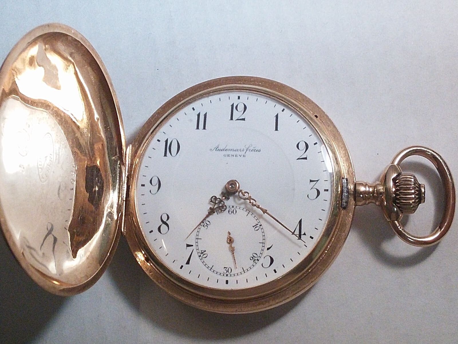 Audemars Freres Pocket Watch Gold 14 kt Swiss Made. Brassus Geneve Hunter