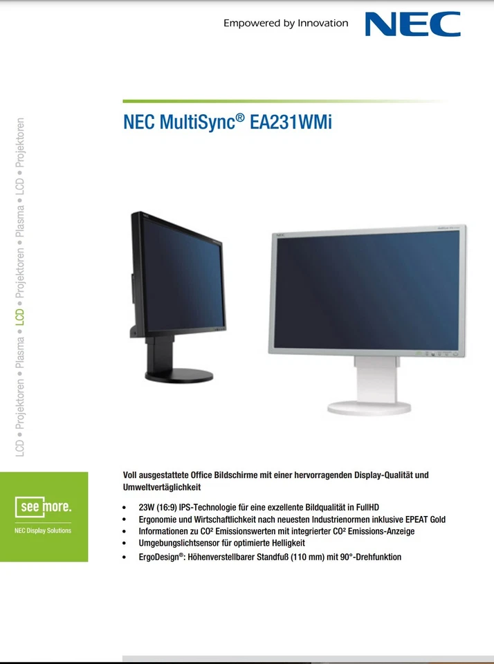 NEC MultiSync EA231WMI LED Monitor Full HD TFT-IPS Panel 1920 x 1080 - Bild 3 von 4