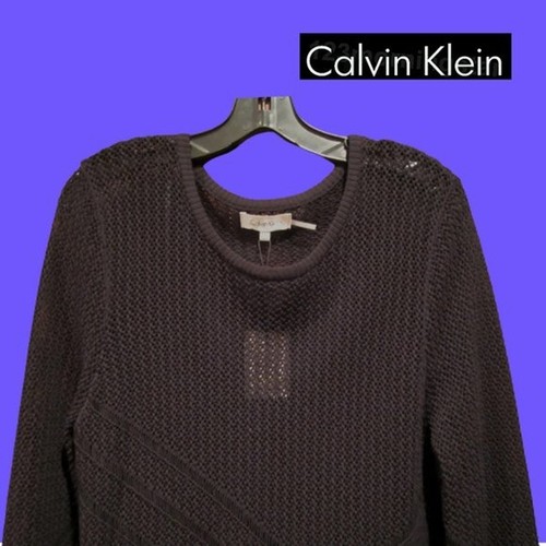 Calvin Klein NEW Geometric Crochet-Mesh Semi-Sheer Sweater Top M - Picture 2 of 12