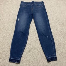 Spanx Womens PM Jean-ish Leggings Solid Blue Pull on High Rise Petites Dark Wash