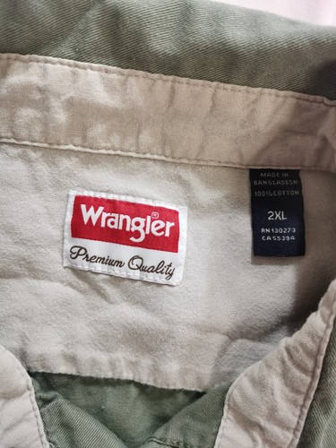 Wrangler Green 100% Cotton Button Up Flap Pocket Long Sleeve Shirt 2XL - Picture 2 of 5
