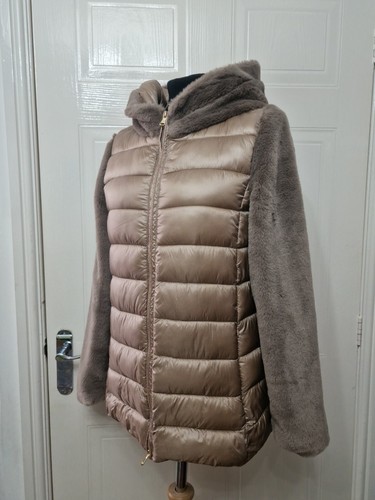 Emme Marella Womens Brown Hooded Puffer Faux Fur Jacket Coat Size 8 XS New - Picture 4 of 14