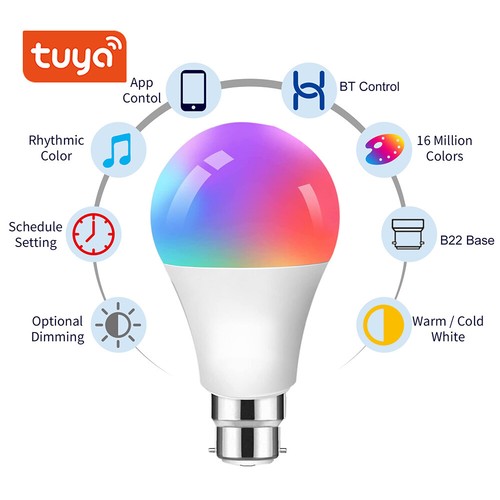 E27/B22 Tuya Wifi Smart LED Light Bulbs 10W Dimmable Bluetooth RGB Lamp Lighting - Picture 3 of 11