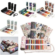 12/24/36/48/72Holes Canvas Roll Up Pen Curtain Pencil Bag Case Makeup Wrap Hold
