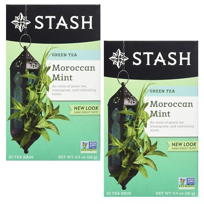 Stash Tea MOROCCAN MINT Green Tea Caffeinated Non-GMO Verified Premium (2 Boxes)
