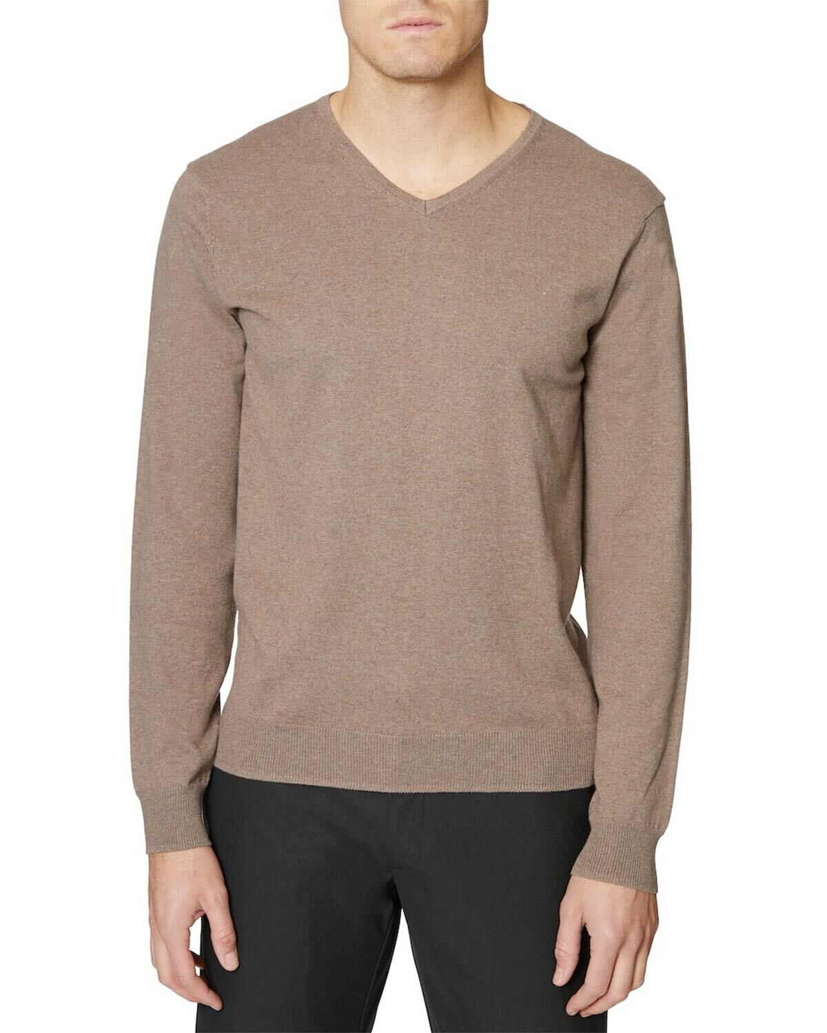 Мужской хлопковый свитер с V-образным вырезом Hickey Freeman Pull Over Small Camel