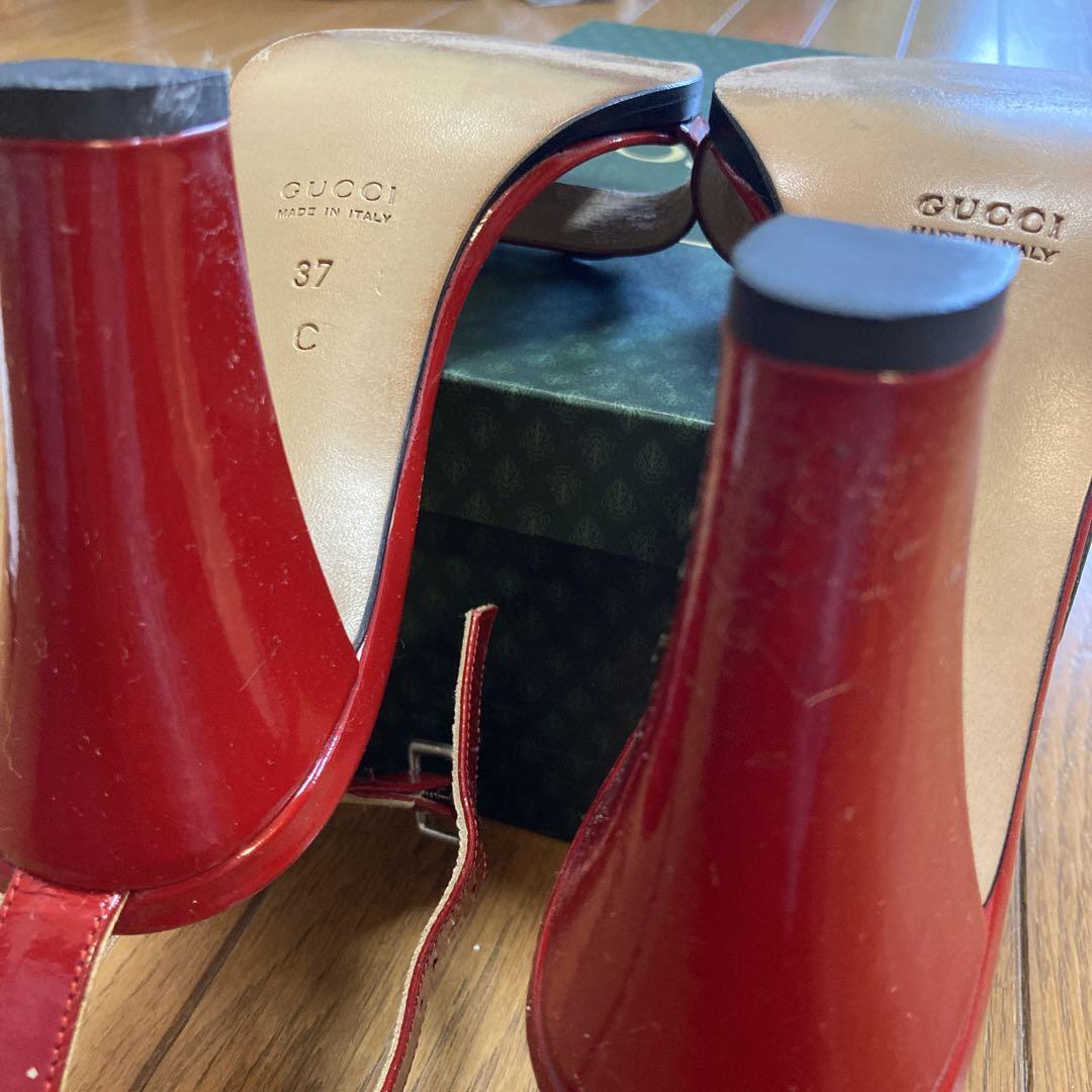 美品GUCCI レッド ウェッジサンダル　37+ g31-7.jpg