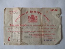 Collectable Cetificate of Post War Credit Receipt from 1947