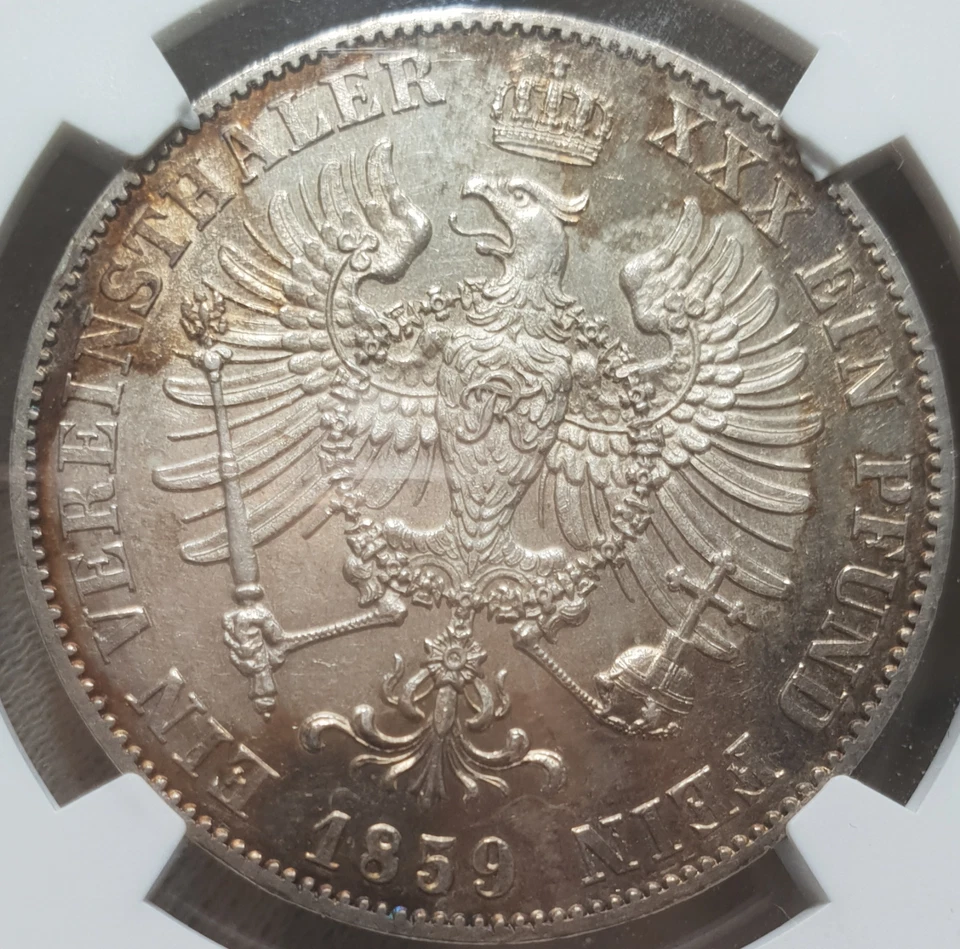 NGC Prussia 1 Thaler MS 61 1859 Silver Coin Unc Portrait Germany Large Head - Image 2 of 4